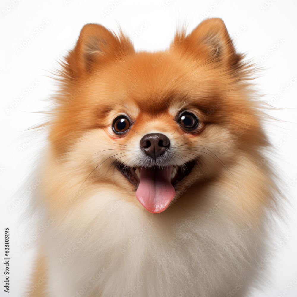 Smiling Pomeranian Dog with White Background - Isolated Image