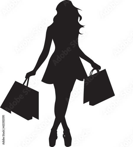 shopping girl with shopping bag vector silhouette illustration black color