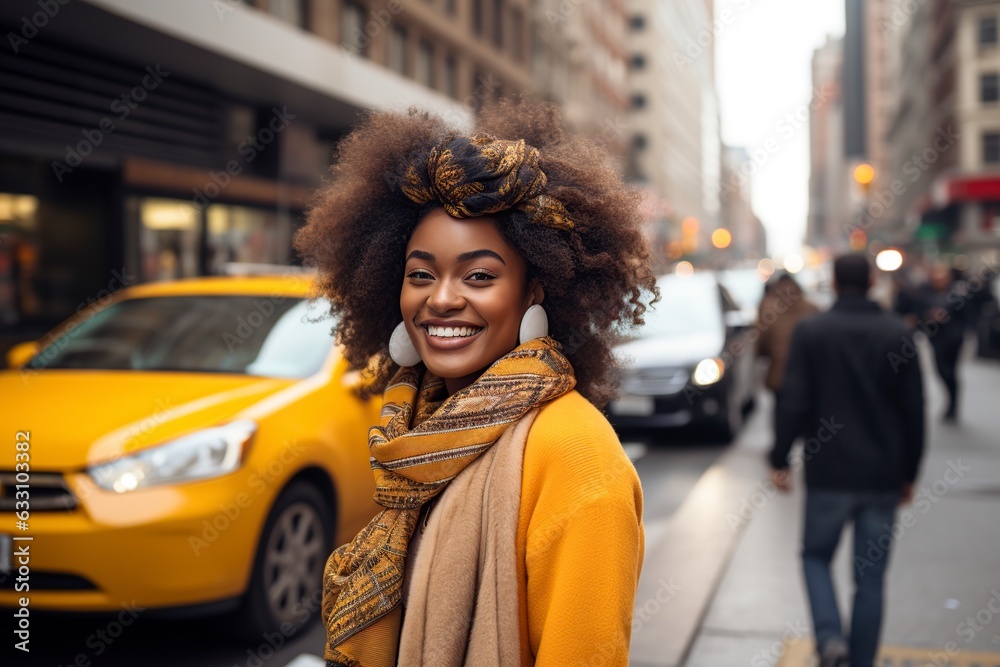 Fototapeta premium young African model crossing the street