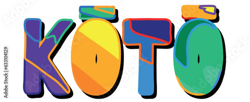 KOTO. Bright cartoon color doodle isolated typographic inscription, Illustrated text. KOTO is Japanese City Kyoto for print, travel resources, social network, adv banner, t-shirt design