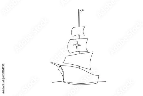 A ship with three sails. Colombus day one-line drawing