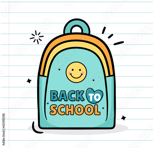 Back to school backpack on a lined paper background