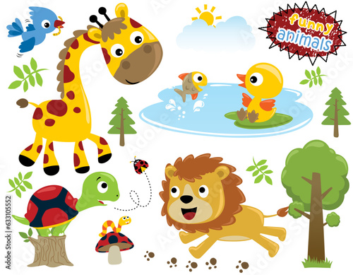 Group of funny animals cartoon in forest