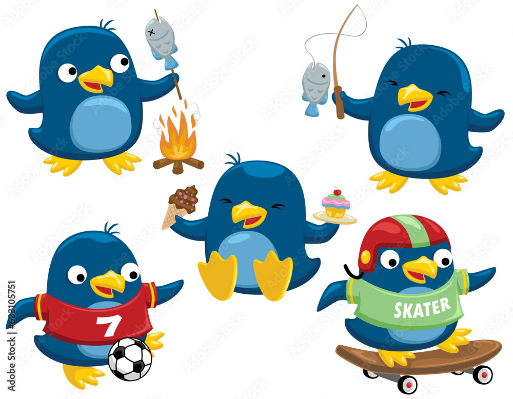 Fototapeta premium vector set of funny penguin cartoon in different activities