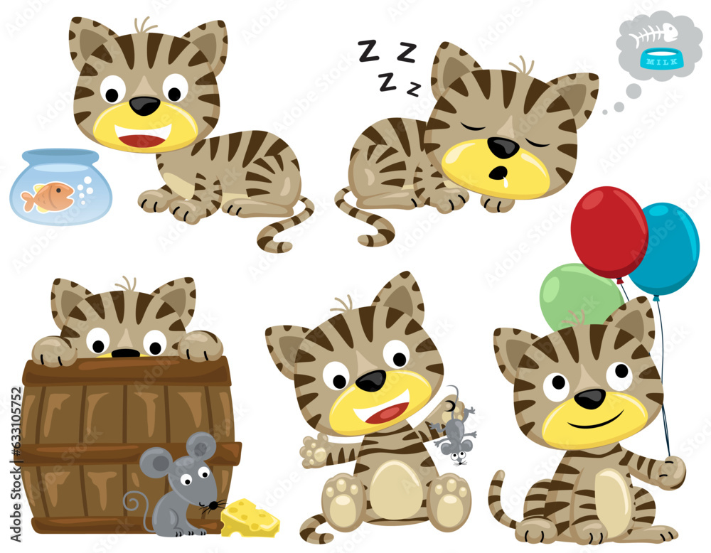 Vector set of little kitten cartoon in different activities Vector set of little kitten cartoon in different activities