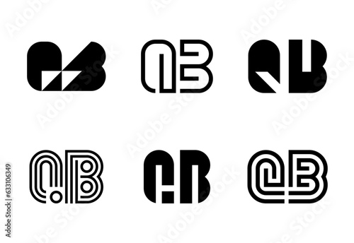 Set of letter QB logos. Abstract logos collection with letters. Geometrical abstract logos