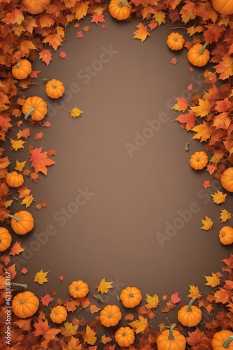 Autumn background with pumpkin. Leaf frame with pumpkins. Autumn and Halloween theme. Generative AI.