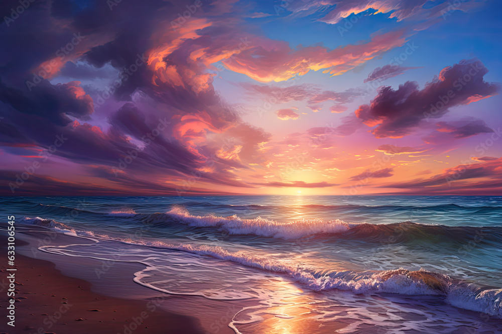 landscape of a beautifully painted sunset on the sea - obrazy, fototapety, plakaty 
