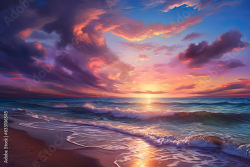 landscape of a beautifully painted sunset on the sea