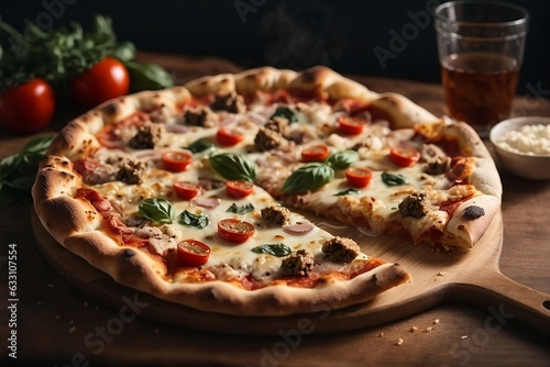 Wallpaper Mural Pizza. Pizza redonda. Pizza mussarela e tomates. Pizza sem uma fatia. Torontodigital.ca