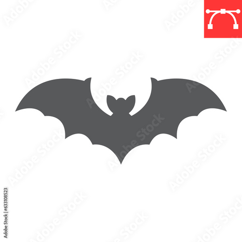Bat glyph icon, halloween and holiday, flying animal vector icon, bat vector graphics, editable stroke solid sign, eps 10.