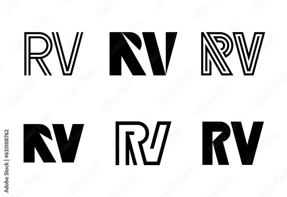Set of letter RV logos. Abstract logos collection with letters. Geometrical abstract logos Set of letter RV logos. Abstract logos collection with letters. Geometrical abstract logos