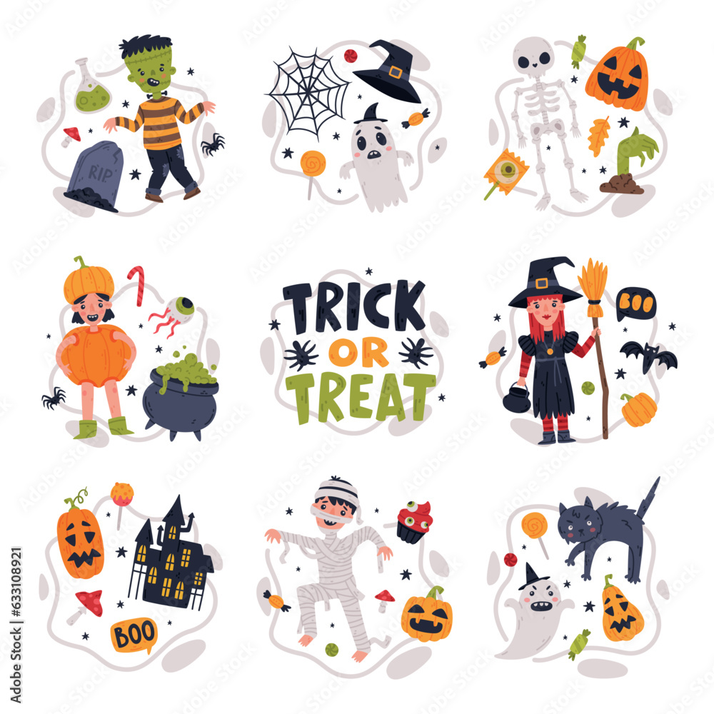 Fototapeta premium Halloween Trick or Treat Night Party Object and Elements Vector Set