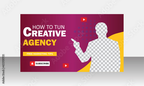 Grow your business with us YouTube thumbnail design vector creative template