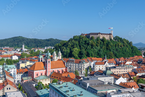 Cityscape of Ljubljana (Slovenia) with the Ljubljana Castle