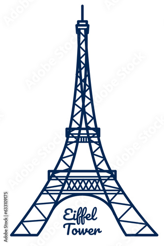 Eiffel tower - France, Paris. World famous buildings monochrome vector line style illustration. Architectural symbol of the city of France. Banner for travel and tourism.