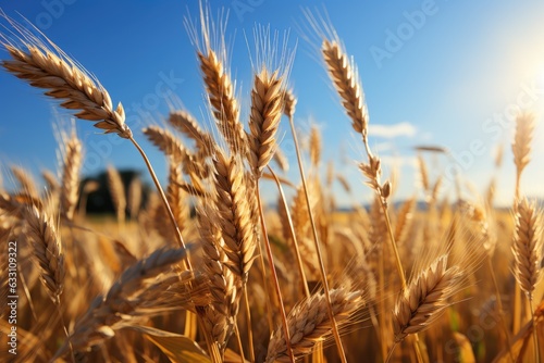 Field of wheat, with ripe ears swaying in the summer wind.