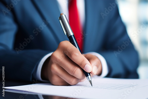 Cropped shot of businessman in formal wear signing business papers with a pen. Business concept