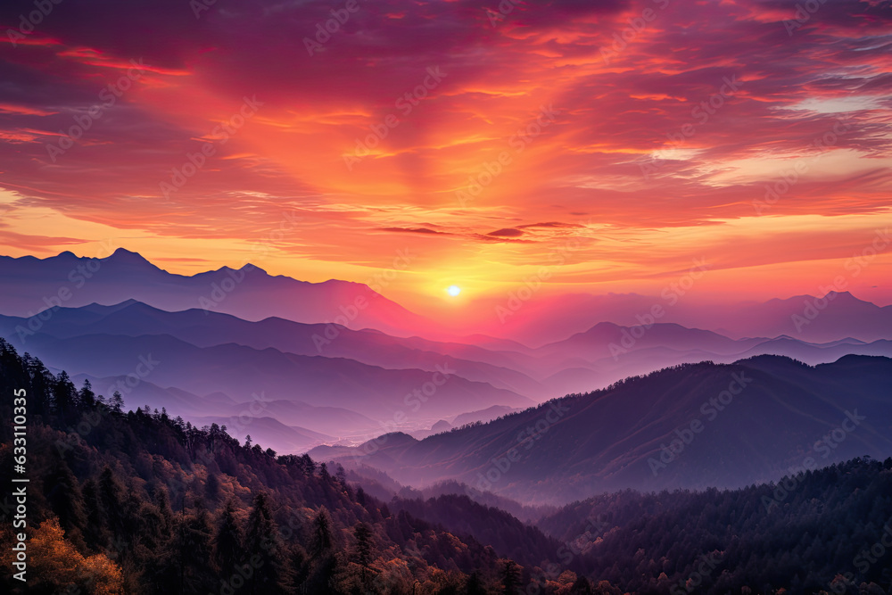 Pink and orange sunset over mountains