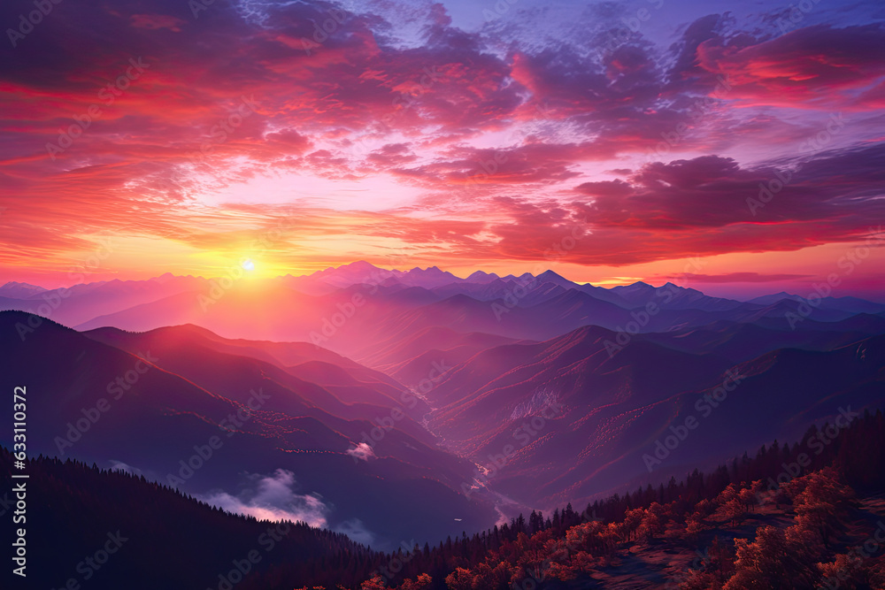 Pink and orange sunset over mountains