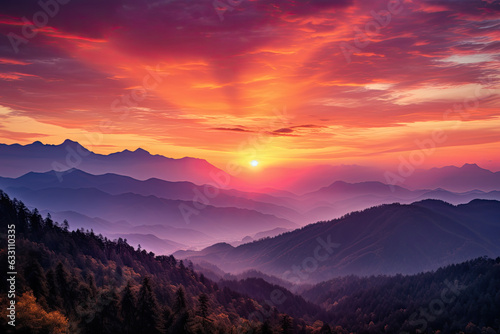 Pink and orange sunset over mountains © reddish