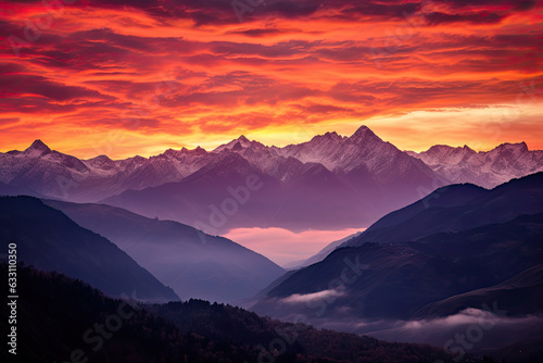 Pink and orange sunset over mountains © reddish