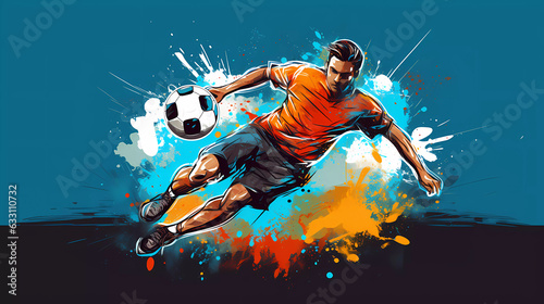Football player kicks the ball, bright image in graffiti style. © ArturSniezhyn
