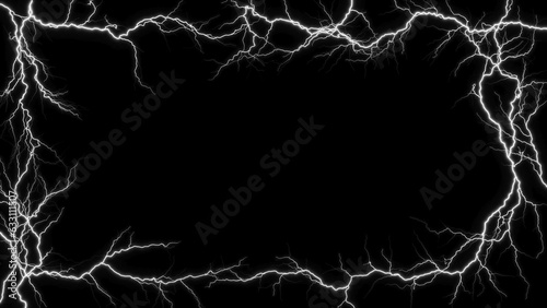 Frame of lightnings on black background 8k