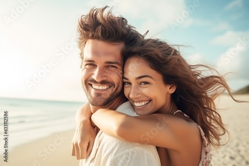 happy loving couple enjoying on the beach