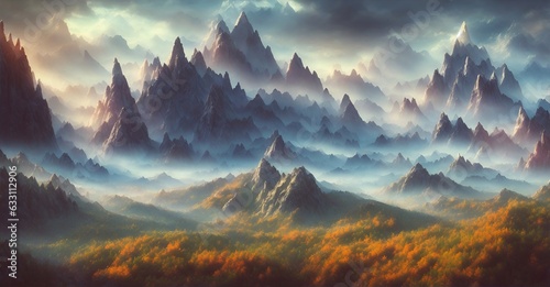 Mountains landscape. AI generated illustration © vector_master