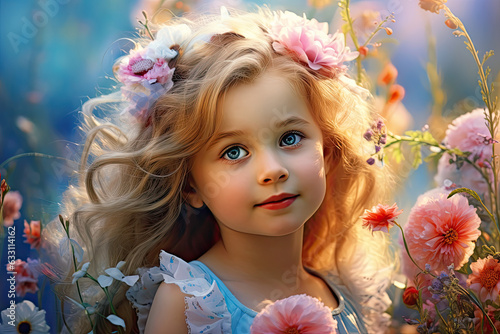 Little girl in a flower-filled meadow