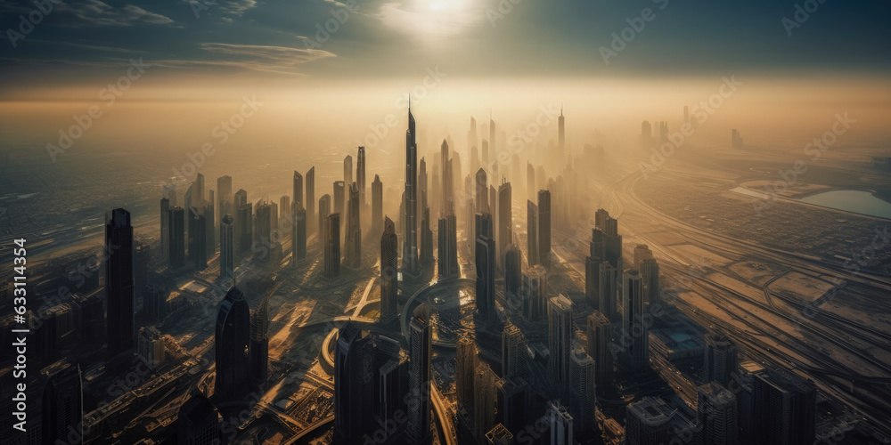 Aerial view od Dubai, UAE - Generative AI - obrazy, fototapety, plakaty 