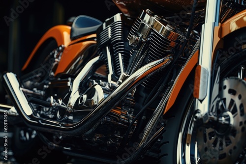 Close up view of a shiny motorcycle engine, AI Generated © dark_blade