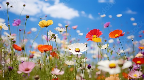 Beautiful Colorful Wildflowers In A Field Sunny Day
