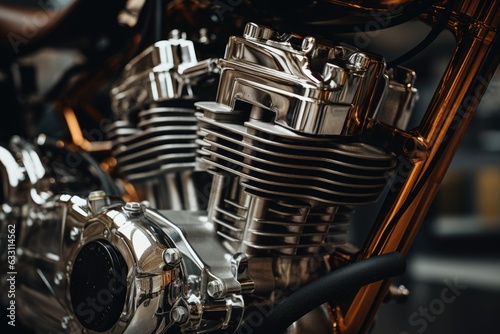 Canvastavla Close up view of a shiny motorcycle engine, AI Generated