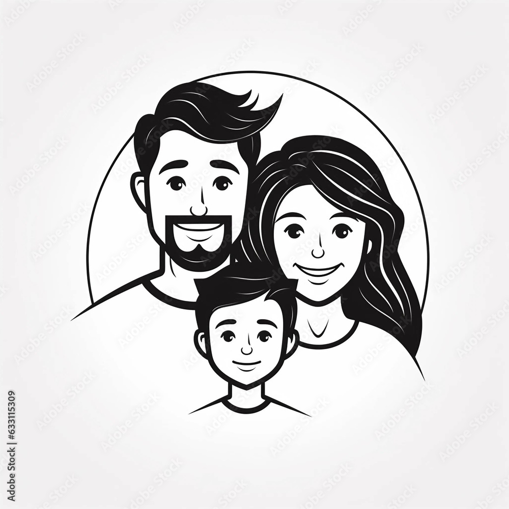 A Simple Black and White Illustration of a Father, Mother and Son