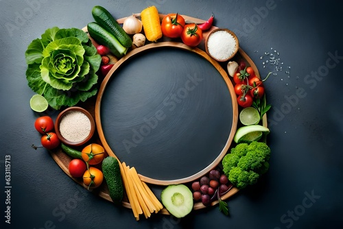 Frame of fresh vegetables, lettuce leaves, healthy ingredients for detox, with copy space