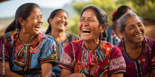 group of laughing indigenous latin american mature women