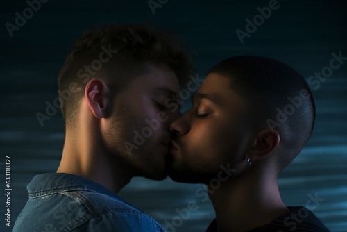 image of a gay couple kissing in the studio