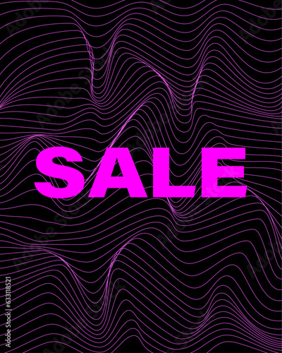 Poster with pink text "Sale" on a black background with chaotic purple lines