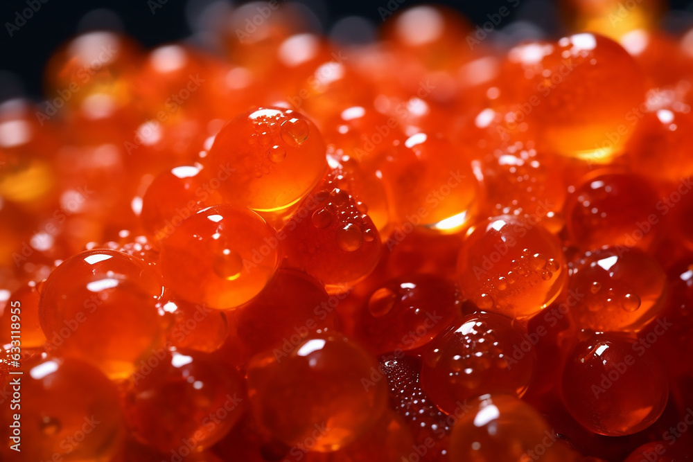 Close up shot of salmon roe, salmon egg 