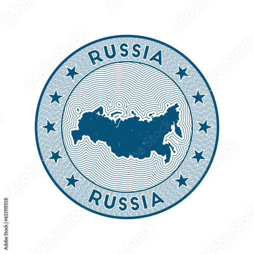 Russia round badge vector. Country round stamp with shape of Russia, isolines and circular country name. Appealing emblem. Stylish vector illustration.