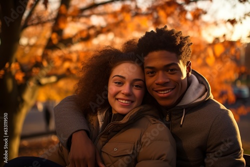 happy interracial couple hugging in a park © Jorge Ferreiro