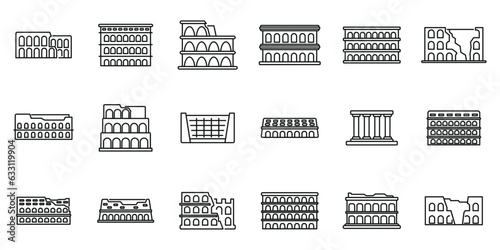 Amphitheater icons set outline vector. Arena ancient. Capital stadium