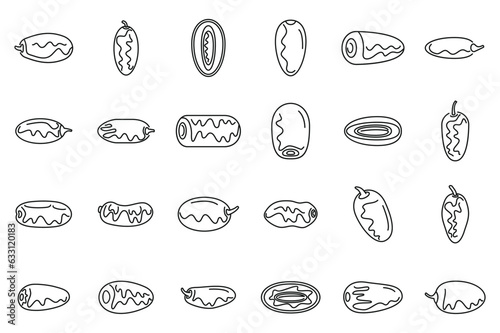 Date fruit icons set outline vector. Leaf food. Dried palm