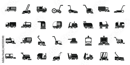 Sweeper icons set simple vector. Machine truck. Clean refuse