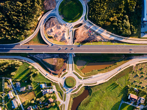 Road construction of Kekava Bypass highway ir Latvia. New section of the road A7 Riga – Bauska and a part of the international road E67 Via Baltica photo