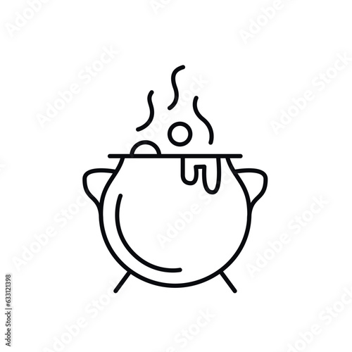 Bubbling cauldron with potion icon. Witch cauldron line icon. Outline vector graphic from halloween collection. Vector illustration