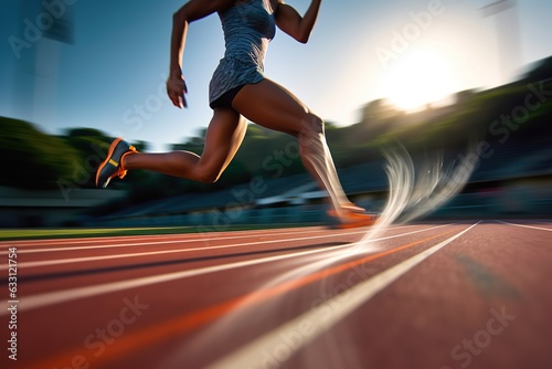 Legs in motion as a runner sprints along a rubberized track. Generative AI.