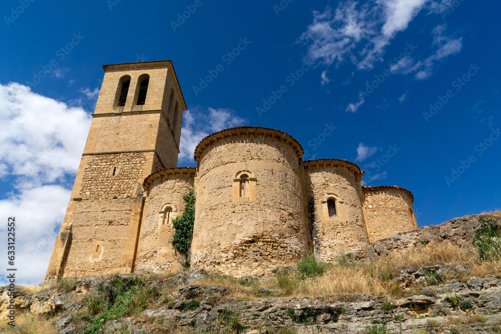 Low angle of the church of the Vera Cruz (13th century), in the city of Segovia. Castile and Leon, Spain